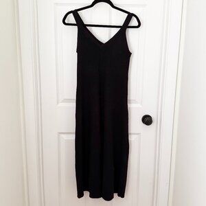 Women Elie Tahari Ribbed V Neck Midi Dress Casual in Black Size Large